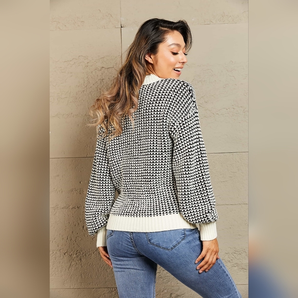 Woven Right Waffle-Knit Drop Shoulder Button-Down Cardigan - Picture 8 of 11